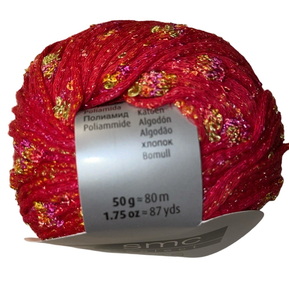 SMC Select Rosas Flower Detail Worsted Cotton Blend Yarn Red Pink 1701 Vegan